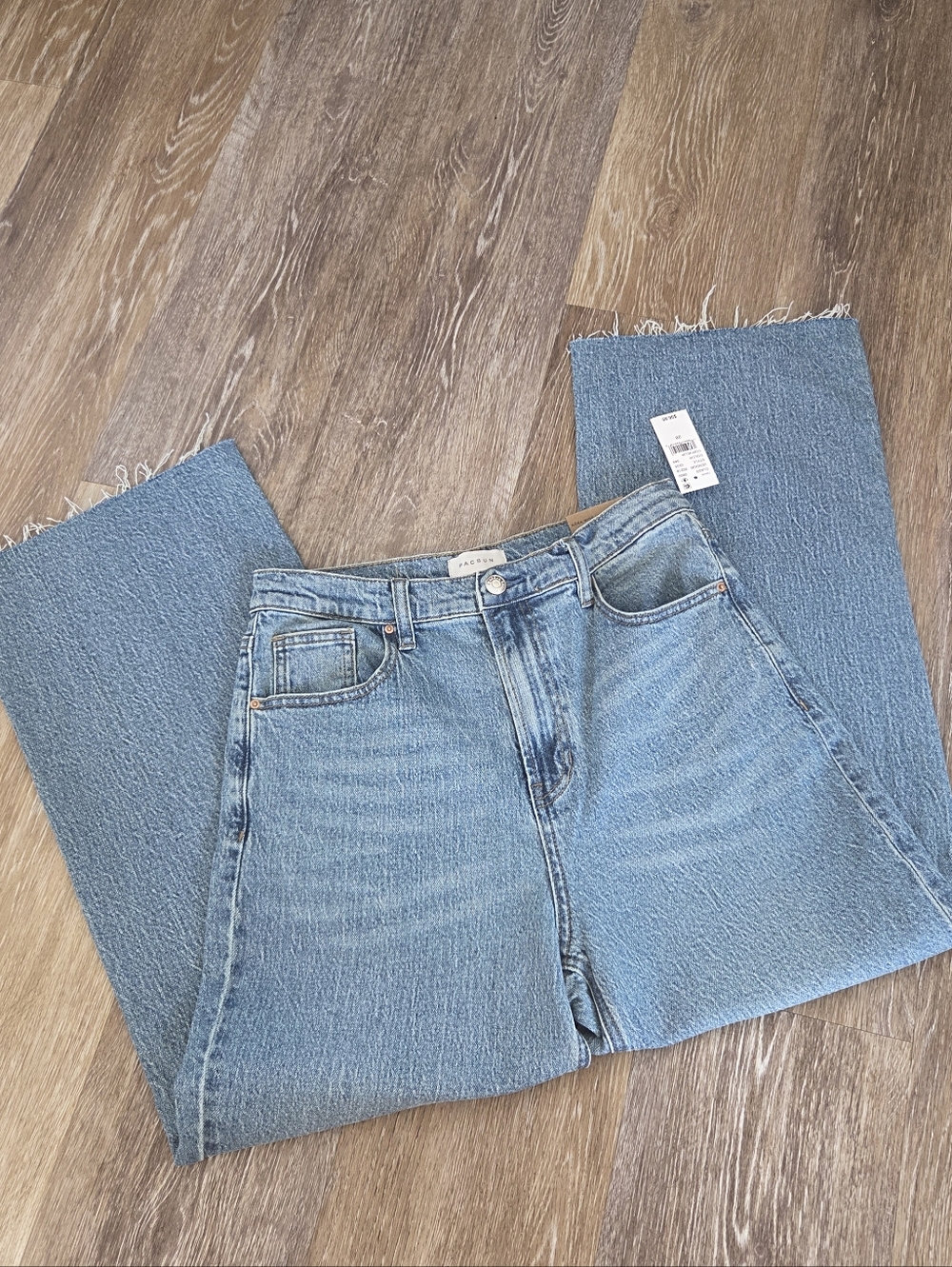 PacSun Nora Wide Leg Flare Blue Denim Jeans NWT High Rise High Waist Cropped - Picture 14 of 15